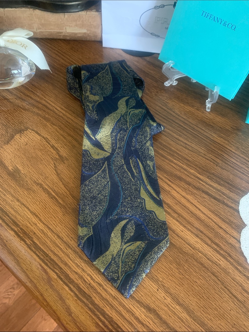 Fendi Navy and Gold Abstract Pattern Silk Tie